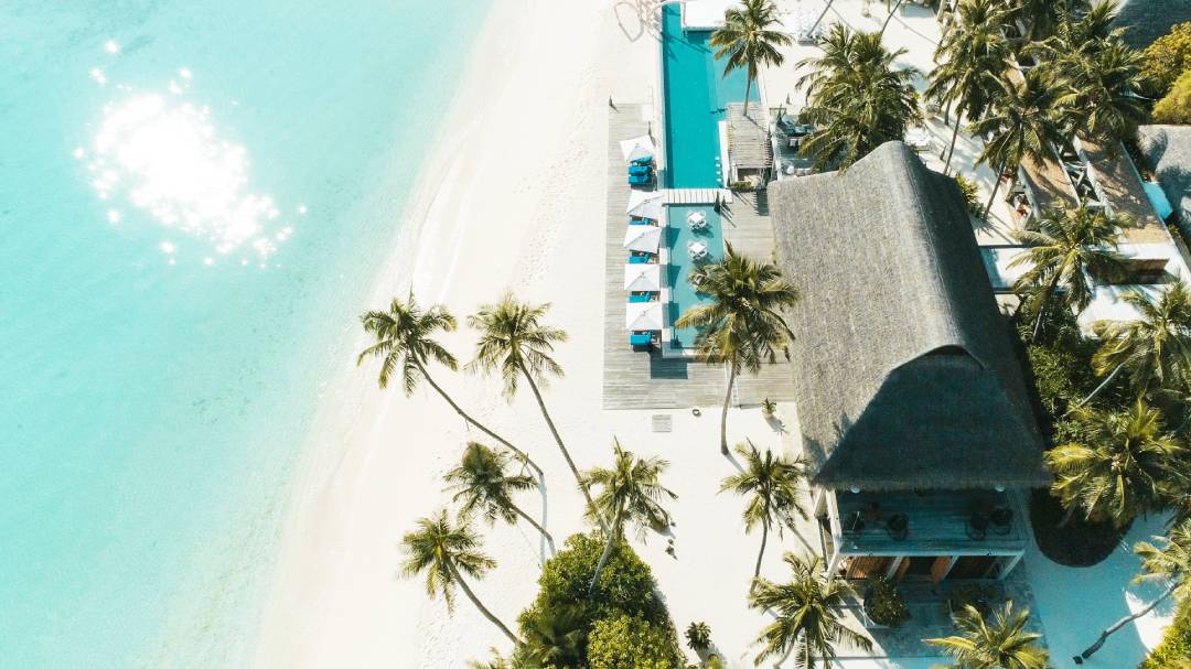 aerial view of beach resort on Bahamas