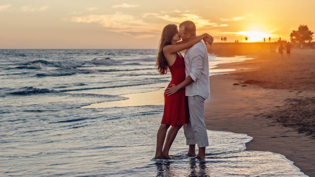 beach couple on their honeymoon