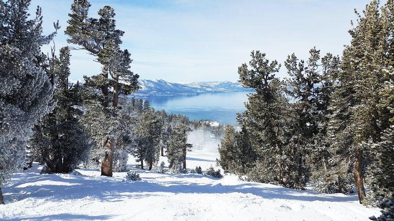 snow trails at Lake Tahoe